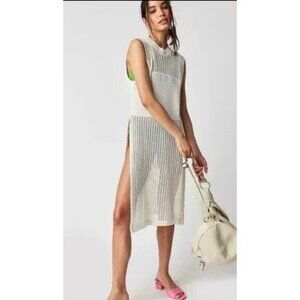 🖤 Free People Crew Crochet Knit Sleeveless Poncho Ivory One Size